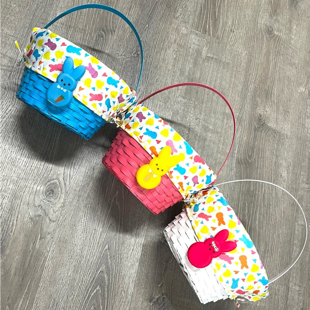 Peeps Easter Bunny Woven Basket - Blue, Pink, White pk 3 X-Large easter decor